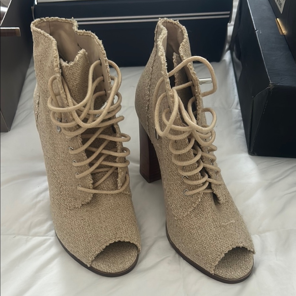 Stylish Tan Peep-Toe Ankle Boots